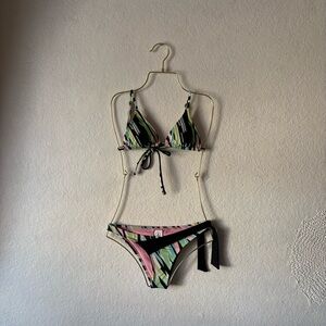 Volcom Black, Pink & Mint Patterned Bikini two piece